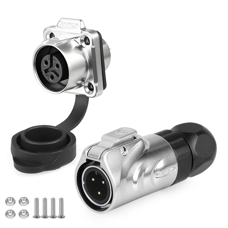 CNLINKO LP12 3-Pin Metal Shell Waterproof Circular Connector M12 Quick-Connect Flange Panel for Industrial Applications and Outdoor Use (3-Pin) - Image 1